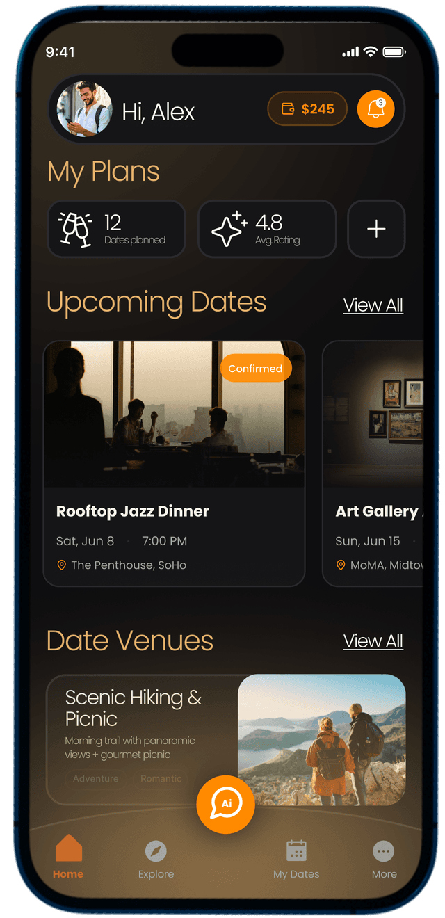 Baxtr app showing date plans